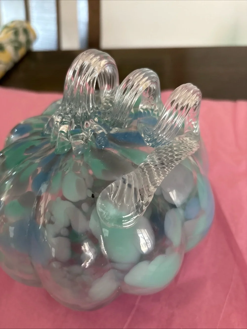 Handblown Glass Clear With Blue Spots  Pumpkin